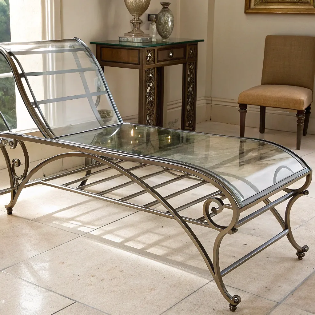 Metal Chaise with Glass Top